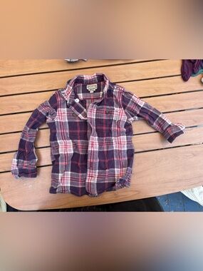 Duluth Trading Co Purple and Red Plaid Flannel Kids Button-Down Shirt